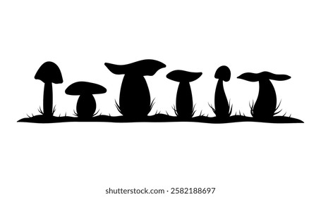Set of different mushrooms icon. Black silhouette. Front side view. Vector simple flat graphic illustration. Isolated object on white background. Isolate.