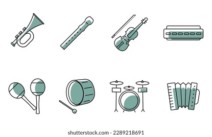 Set of different musical instrument icons Vector