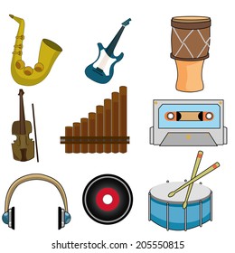 a set of different musical and recording instruments