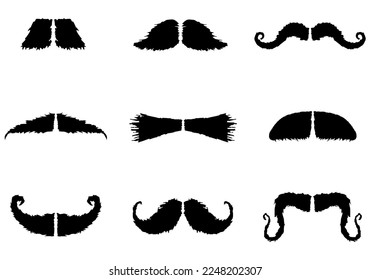 Set of different mustaches.  Freehand drawing. Doodle. Hand Drawn. Outline.