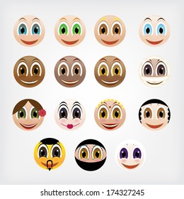 Set of different nationalities of smiling faces 