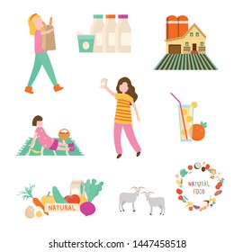 Set of different natural food or eco farm product