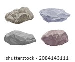 Set of different natural stones on a white background. For illustrations and landscaping. Vector illustration.