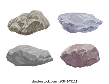 Set of different natural stones on a white background. For illustrations and landscaping. Vector illustration.