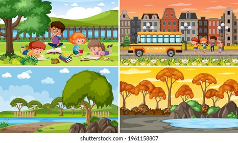 Set of different nature background scenes illustration