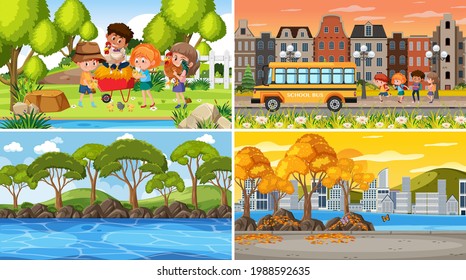 Set of different nature background scenes illustration