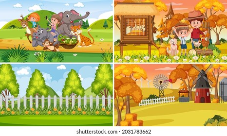 Set of different nature background scenes illustration