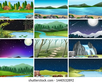Conjunto de ilustraciones de diferentes fondos de naturaleza