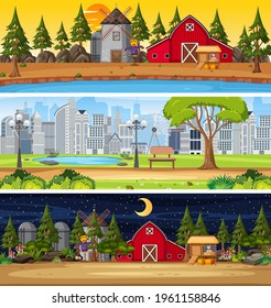 Set of different nature horizontal scenes illustration