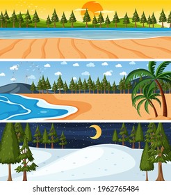 Set of different nature horizontal scenes, illustration