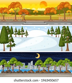 Set of different nature horizontal scenes illustration