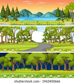 Set of different nature horizontal scenes illustration