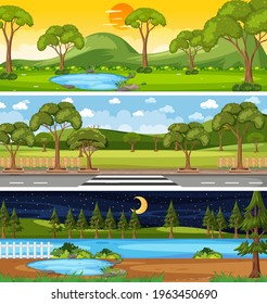 Set of different nature horizontal scenes illustration