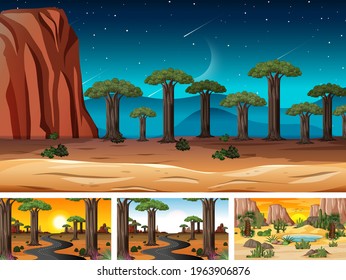 Set of different nature horizontal scenes illustration