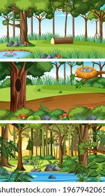 Set of different nature horizontal scenes illustration