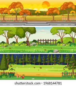Set of different nature horizontal scenes illustration