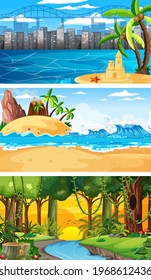 Set of different nature horizontal scenes illustration