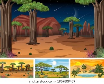 Set of different nature horizontal scenes illustration