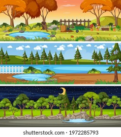 Set of different nature horizontal scenes illustration