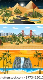 Set of different nature horizontal scenes illustration