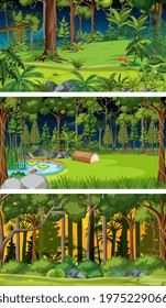Set of different nature horizontal scenes illustration