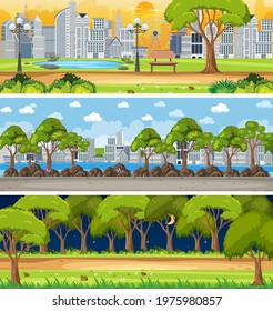 Set of different nature horizontal scenes illustration