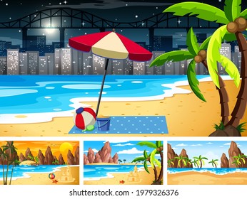 Set of different nature horizontal scenes illustration