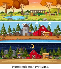 Set of different nature horizontal scenes illustration