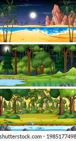 Set of different nature horizontal scenes illustration