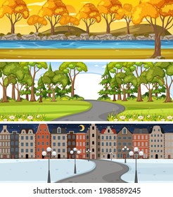 Set of different nature horizontal scenes illustration