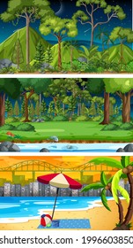 Set of different nature horizontal scenes illustration