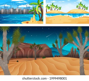 Set of different nature horizontal scenes illustration