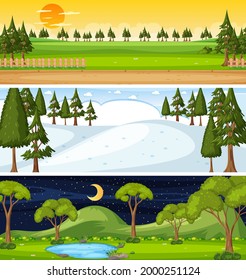 Set of different nature horizontal scenes illustration
