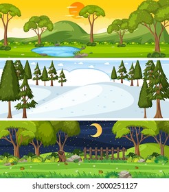 Set of different nature horizontal scenes illustration