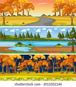 Set of different nature horizontal scenes illustration