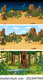 Set of different nature horizontal scenes illustration
