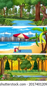 Set of different nature horizontal scenes illustration