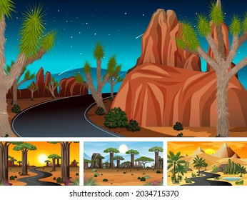 Set of different nature horizontal scenes illustration