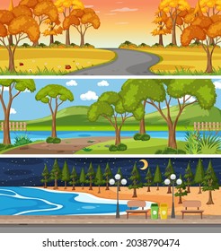 Set of different nature horizontal scenes illustration