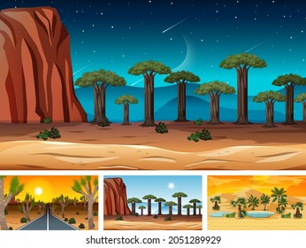 Set of different nature horizontal scenes illustration