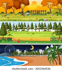 Set of different nature horizontal scenes illustration