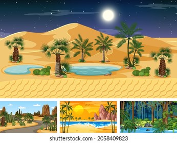 Set of different nature horizontal scenes illustration