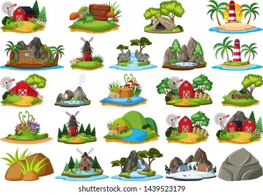 Set of different nature islandss illustration