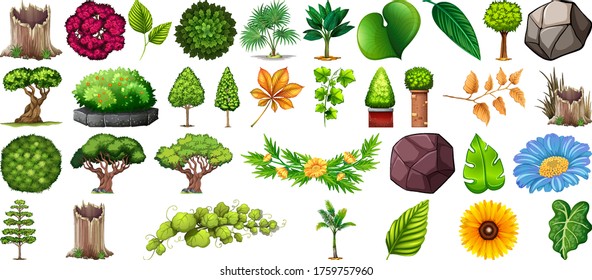 Set of different nature isolated on white background illustration