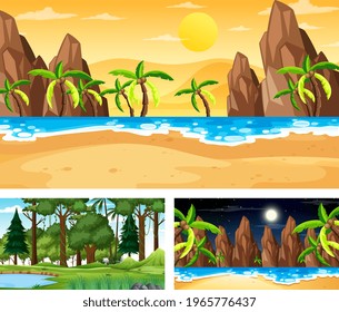 Set of different nature landscape scenes illustration