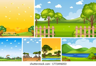 Set von verschiedenen Naturstandsszenen in vertikalen und Horizontszenen bei Tagesgrafik