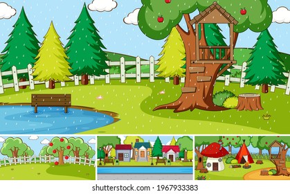 Conjunto de diferentes escenas de la naturaleza ilustración estilo caricatura