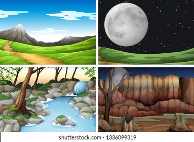 Conjunto de ilustraciones de escenas de naturaleza diferentes