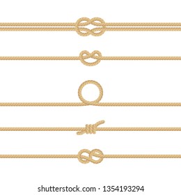 Set of different Nautical rope knots. Decoration elements on white background. EPS 10