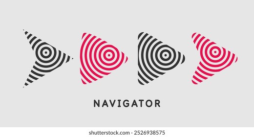 A set of different navigation arrows. Arrows pointing in the direction. Simple icons. Arrow options.